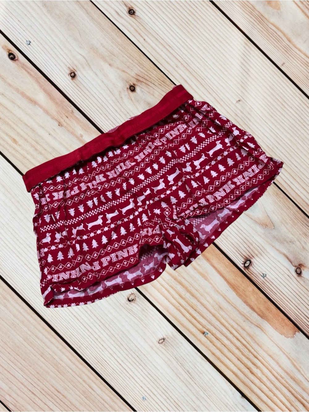VS Pink M red Xmas flannel boxy PJ shorts